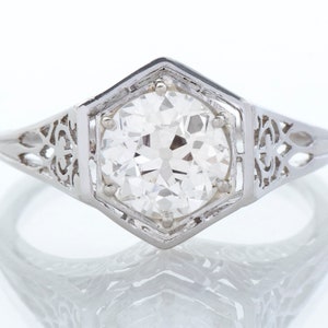 Antique Engagement Ring - Antique Art Deco Platinum 1.21ct European Cut Diamond Engagement Ring