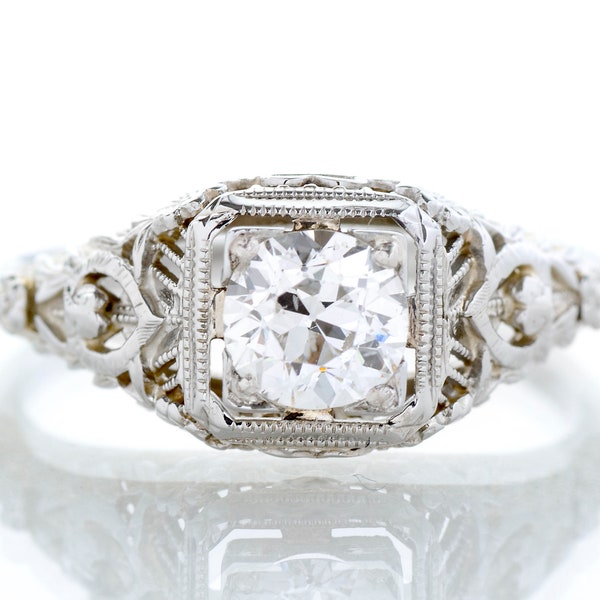 Antique Engagement Ring - Antique Edwardian 18k White Gold Diamond Engagement Ring