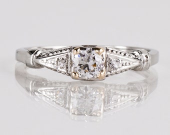 Antique Engagement Ring - Antique 1930s Platinum Diamond Engagement Ring