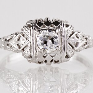 Antique Engagement Ring - Antique Edwardian 18K White Gold Filigree Diamond Engagement Ring