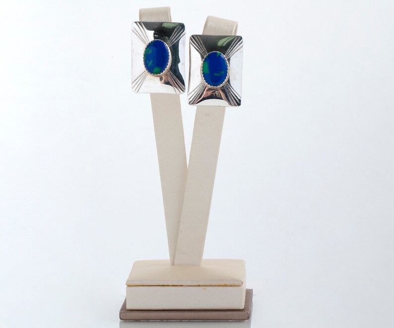 Vintage Earrings Vintage Azurmalachite Sterling Silver Clip-on Earrings image 2