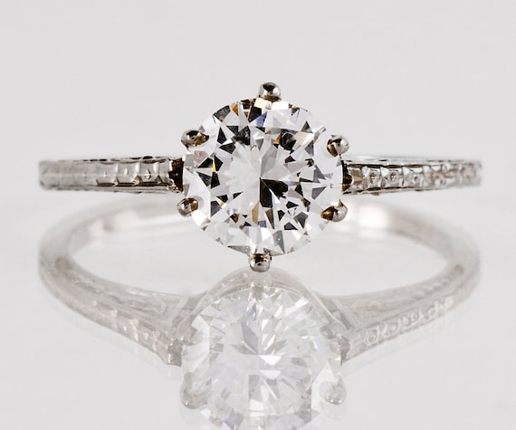 Bague En Or Blanc 18 Carats Vintage Des Années 1940 - Taille 56, Ajustable, Sertie - Occasion Parfaite