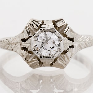 Antique Engagement Ring - Antique Art Deco 14k White Gold Diamond Engagement Ring