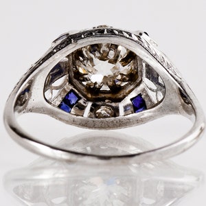 Antique Engagement Ring Antique Art Deco 18K White Gold Diamond and Sapphire Engagement Ring image 3