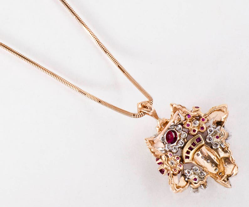 Antique Necklace Antique 1930's 14k Rose Gold Ruby and Diamond Pendant image 5