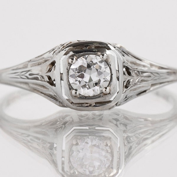 Antique Engagement Ring - Antique Edwardian 18k White Gold Diamond Engagement Ring