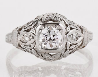 Antique Engagement Ring - Antique Edwardian Platinum Filigree Diamond Engagement Ring