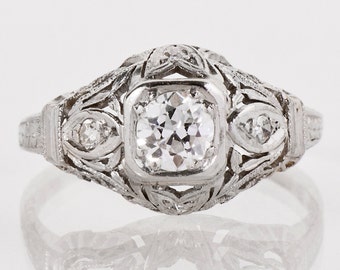Antique Edwardian Diamond Engagement Ring: Platinum Filigree