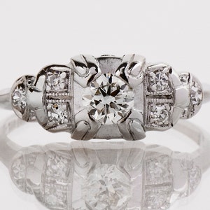Antique Engagement Ring - Antique Art Deco 1930s Platinum Diamond Engagement Ring