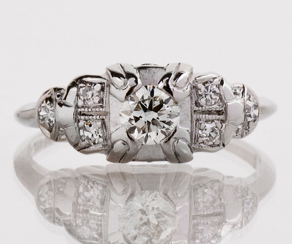 Antique Engagement Ring - Antique Art Deco 1930s Platinum Diamond Engagement Ring