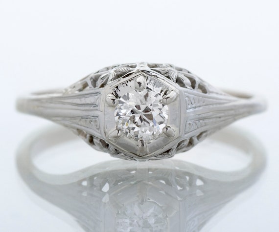 Antique Engagement Ring - Antique 1910's 18k Whit… - image 1