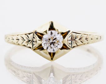 Antique Engagement Ring - Antique Art Deco 1930's 14k Yellow Gold Diamond Engagement Ring