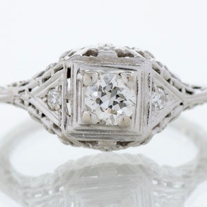 Antique Engagement Ring - Antique Edwardian 18k White Gold Filigree Diamond Engagement Ring