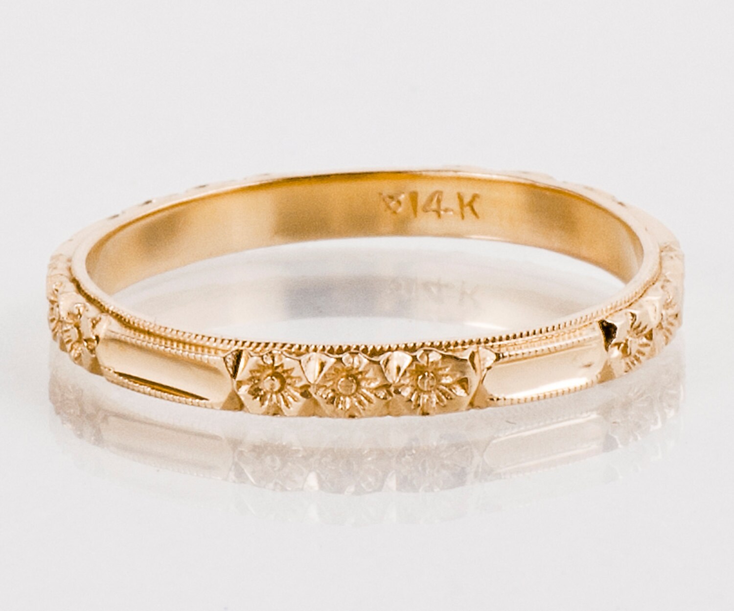Antique Band - Antique 14k Yellow Gold Etched Mens Wedding Band - Etsy