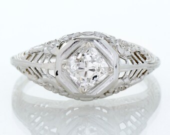 Antique Engagement Ring - Antique Edwardian 18k White Gold Mine Cut Diamond Engagement Ring