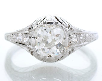Antique Engagement Ring - Antique 1920's Platinum Mine Cut Diamond Engagement Ring