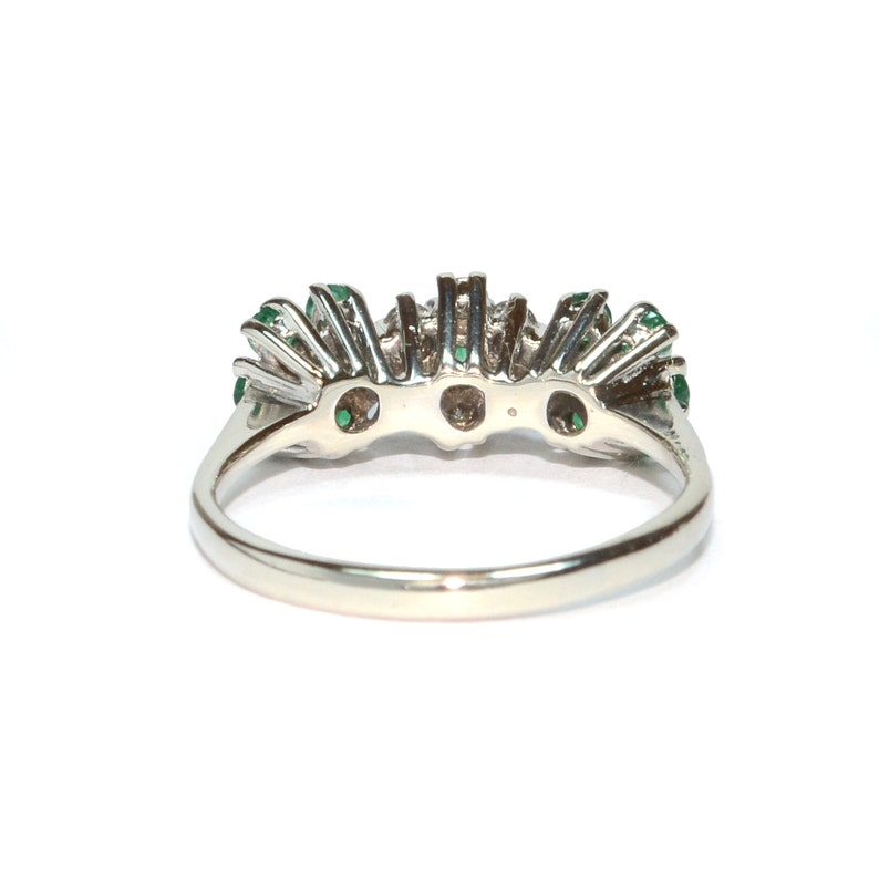 Vintage Ring Vintage 1970's Emerald & Diamond Flower Ring image 4