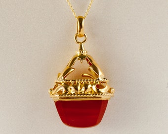 Antique Necklace - Antique 1920's 14k Yellow Gold Carnelian Pendant