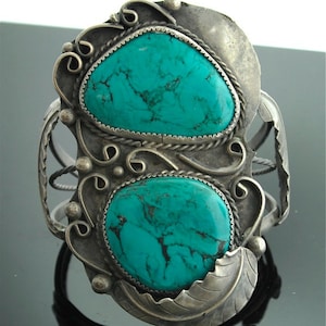 Vintage Cuff - Vintage Large Sterling Silver and Turquoise Cuff Bracelet