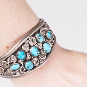 Vintage Cuff - Vintage Navajo Sterling Silver Turquoise Cuff Bracelet -Signed E. Yazzle