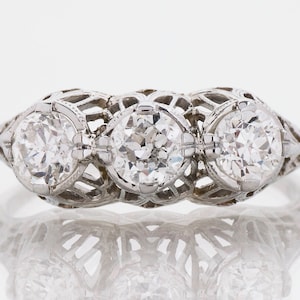 Antique Engagement Ring - Antique Arts & Crafts Era 18k White Gold 3-Stone Diamond Ring
