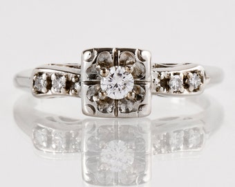 Vintage Engagement Ring Vintage 1940s 14k White Gold Diamond | Etsy
