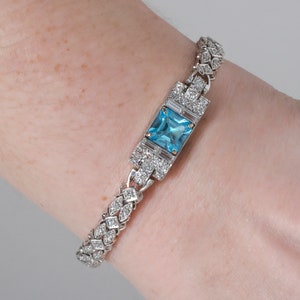 Antique Bracelet - Antique 14k White Gold Topaz & Diamond Conversion Bracelet