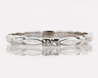 Antique Wedding Band - Antique 14k White Gold Flower Etched Wedding Band