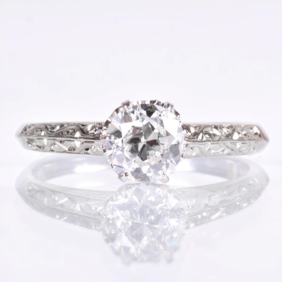 Antique Engagement Ring - Antique 18k White Gold Solitaire Engagement Ring