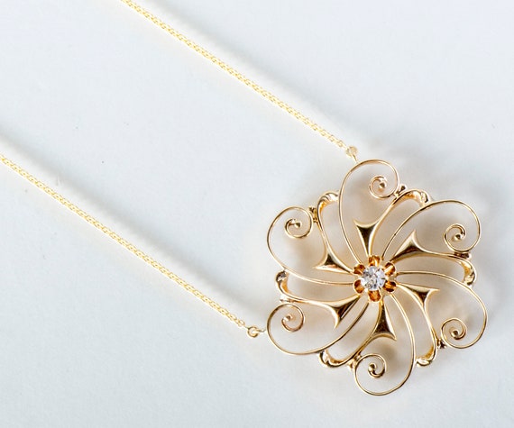 Antique Necklace - Antique 14k Yellow Gold Diamon… - image 4
