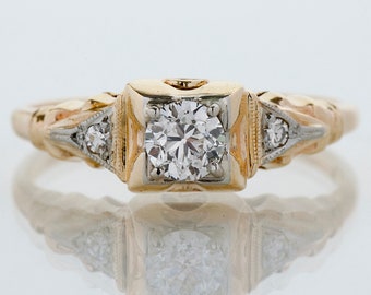 Antique Engagement Ring - Antique 14k Two-Tone Diamond Engagement Ring