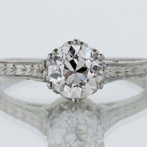 Antique Engagement Ring - Antique 18k White Gold "Belais" Diamond Solitaire Engagement Ring