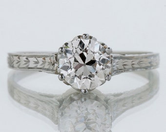 Antique Engagement Ring - Antique 18k White Gold "Belais" Diamond Solitaire Engagement Ring