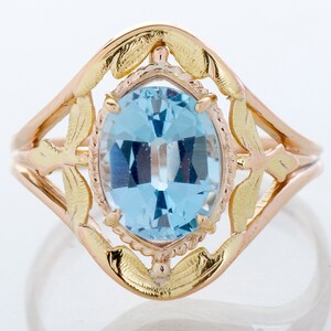 Antique Ring - Antique 10k Yellow & Rose Gold 2.30ct Blue Topaz Ring