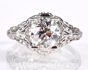 Antique Engagement Ring - Antique 18k White Gold 1.52ct Diamond Engagement Ring