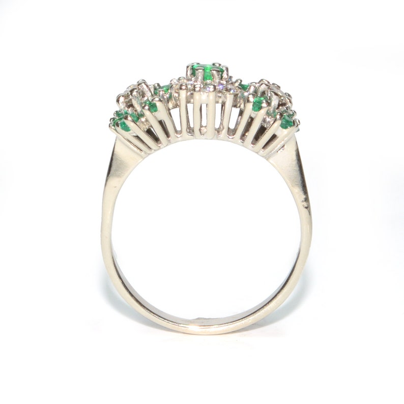 Vintage Ring Vintage 1970's Emerald & Diamond Flower Ring image 2
