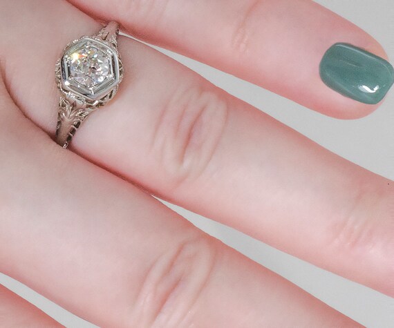 Antique Engagement Ring - Antique Edwardian 18k W… - image 5
