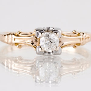 Antique Engagement Ring - Antique 1920's 14k Rose and White Gold Diamond Engagement Ring