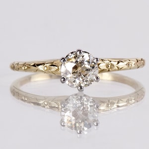 Antique Egagement Ring - Antique 1920s 14K Yellow and White Gold Diamond Engagement Ring