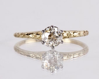 Antique Egagement Ring - Antique 1920s 14K Yellow and White Gold Diamond Engagement Ring