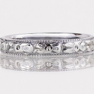 Antique Wedding Band - Antique 18k White Gold Engraved &quot;1926&quot; Wedding Band