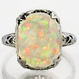 Antique Ring - Antique 1910&#39;s 14k White Gold Crystal Opal Ring