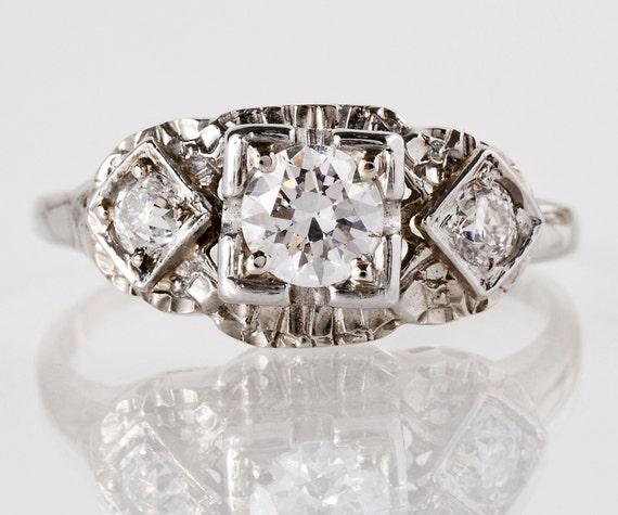 Vintage Engagement Ring - Vintage 1940's 18k White Gold Diamond Engagement Ring