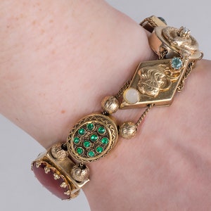 Antique Bracelet - Antique Victorian 14k & Gold Filled Colorful Gemstone Slide Bracelet