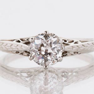 Antique Engagement Ring - Antique 18k White Gold Diamond Solitaire Engagement Ring