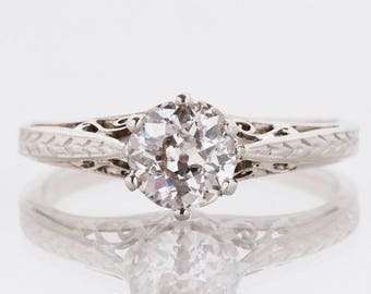 Antique Engagement Ring - Antique 18k White Gold Diamond Solitaire Engagement Ring