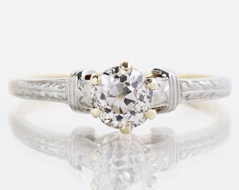 Antique Enagagement Ring - Antique 10k White & Yellow Gold Diamond Solitaire Ring
