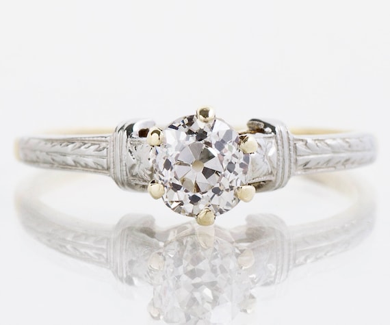 Antique Enagagement Ring - Antique 10k White & Yellow Gold Diamond Solitaire Ring