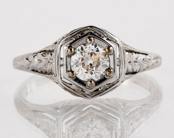 Antique Engagement Ring - Antique 1910 "Belais" 18k White Gold Diamond Engagement Ring