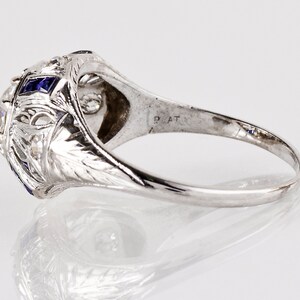 Antique Engagement Ring Antique Art Deco 18K White Gold Diamond and Sapphire Engagement Ring image 2